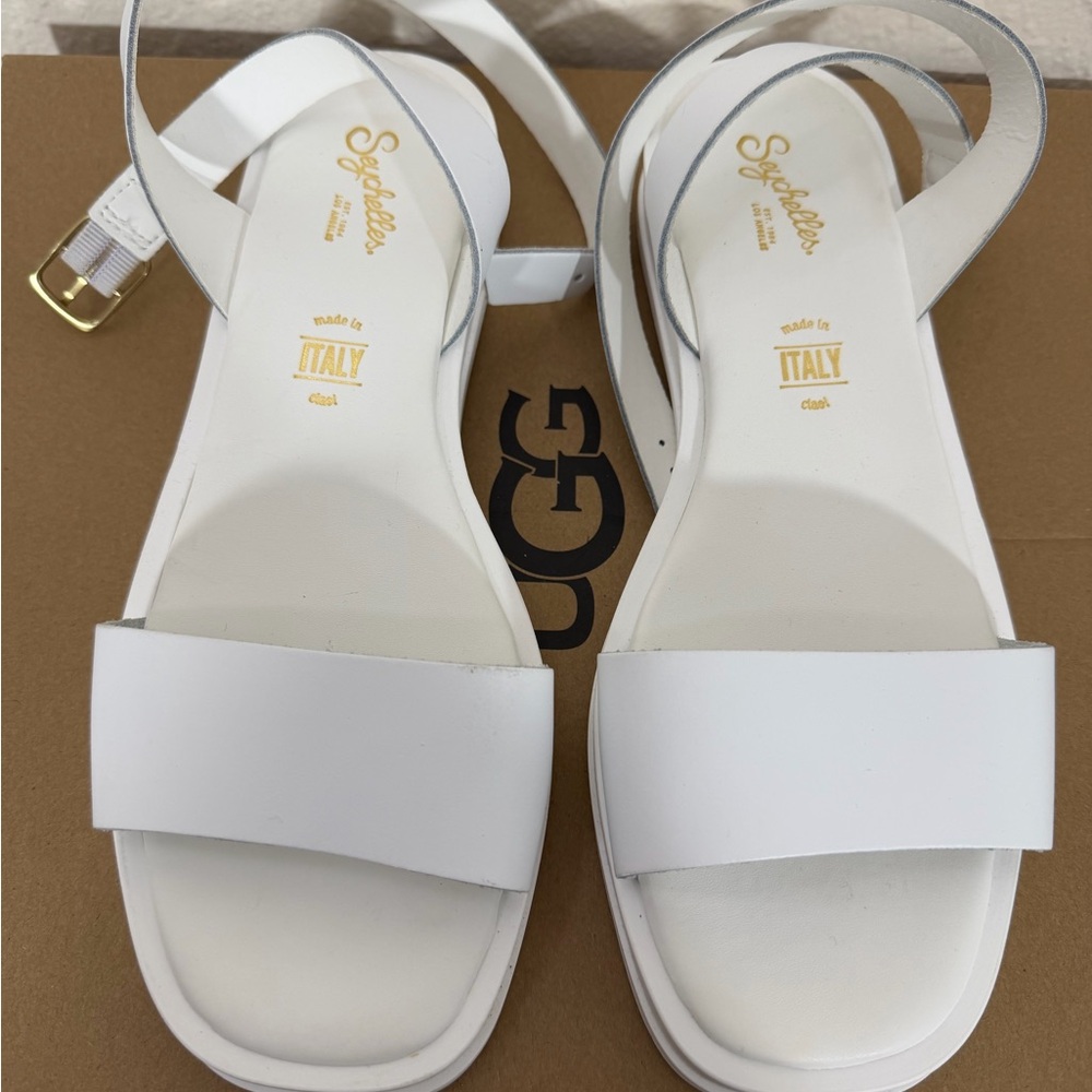Seychelles Italian Leather White Flat Sandal With Ankle Strap Size 8.5 New - Picture 7 of 10